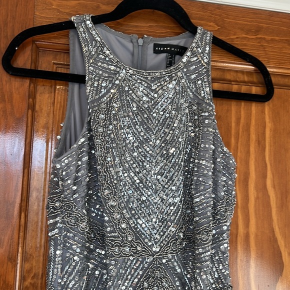 Aidan Mattox Sleeveless Short Dress Silver Beaded - Picture 4 of 8